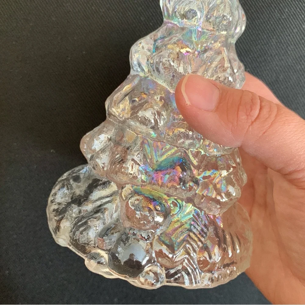 Carnival Iridescent Clear Glass Hollow Christmas Tree with Teddy Bear & Star